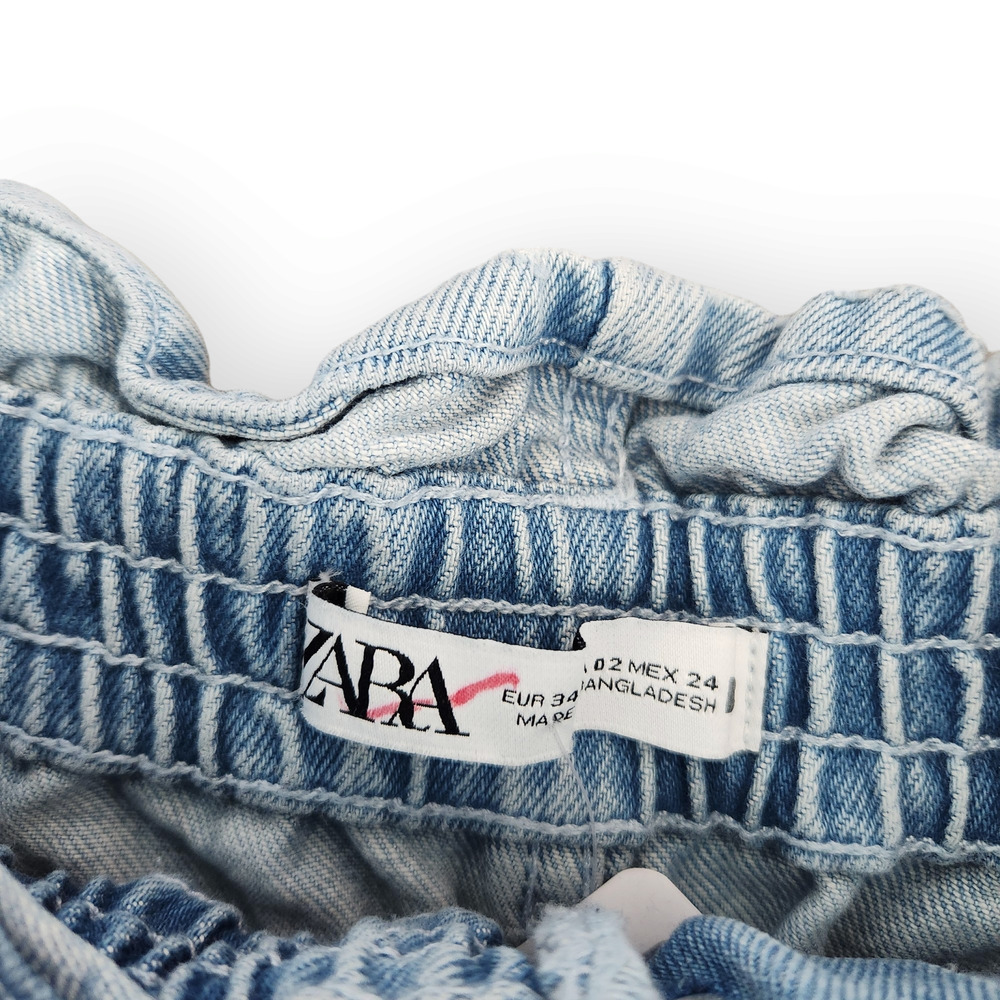 Zara Light Wash High Waisted 80s Mom Shorts Paper Bag Jean Shorts 2 - Picture 4 of 7